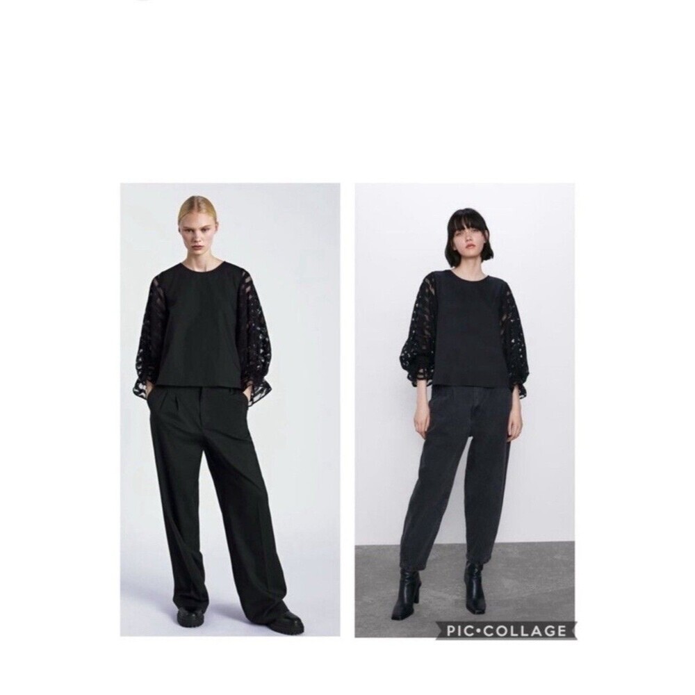 Zara Women Sleeve Top Black Organza Ballon Size Small